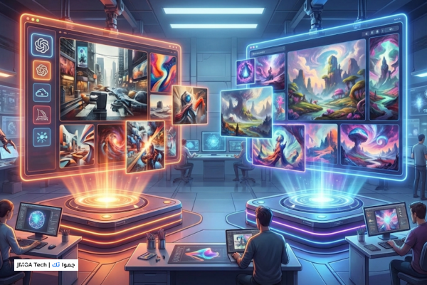 صورة توضيحية لـ دليل استخدام أدوات الذكاء الاصطناعي (Dall-E vs Midjourney) لتعزيز الإنتاجية البصرية في 2026